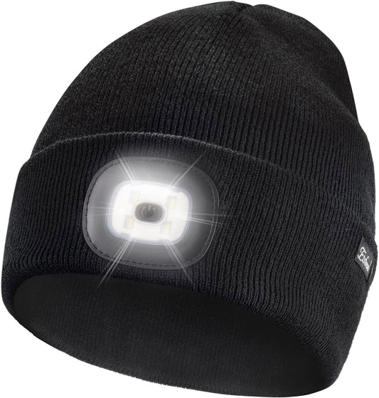 Unisex LED Beanie Hat with USB Rechargeable Light – Warm Winter Knit Cap for Men & Women | Perfect Gift for Dad, Outdoor Work, Camping, and Night Runs
