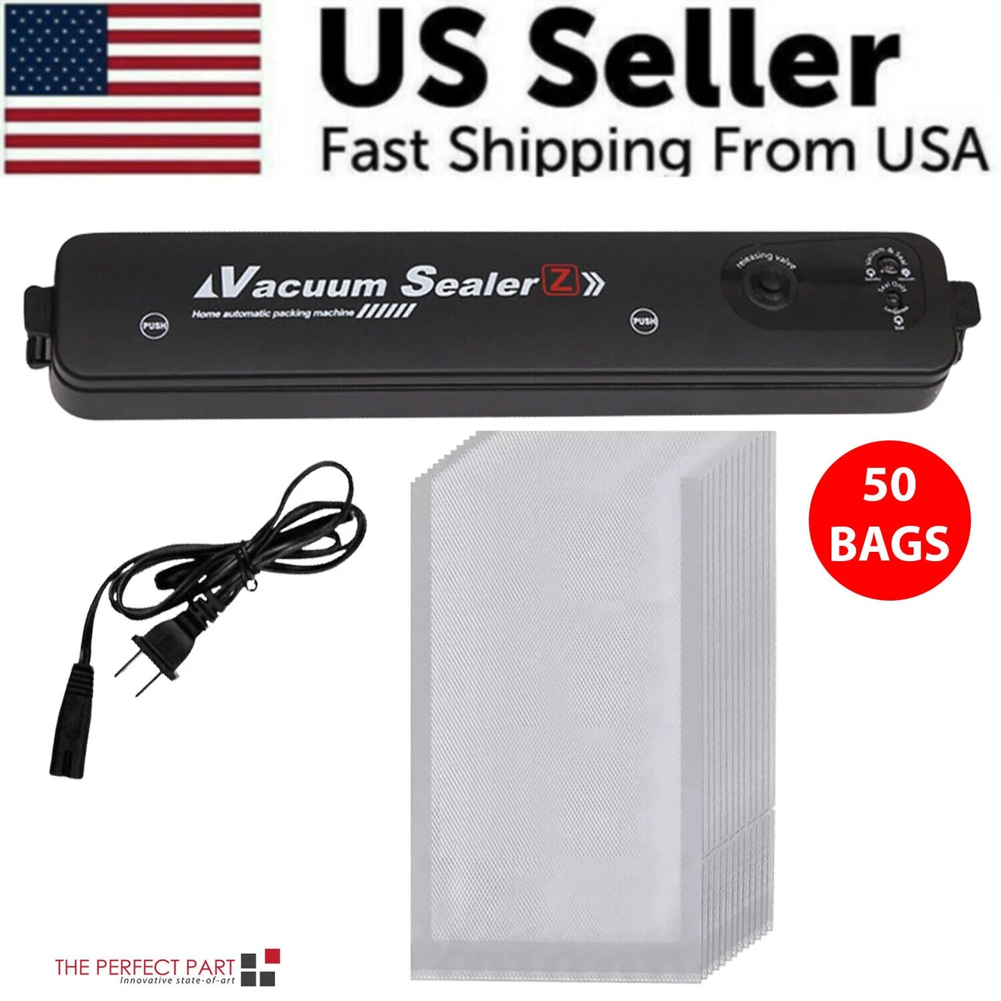 Vacuum Sealer Machine | Automatic Food Saver with 15 Seal Bags | Keep Food Fresh 10X Longer | Dry & Wet Mode | Fast & Compact Kitchen Sealer