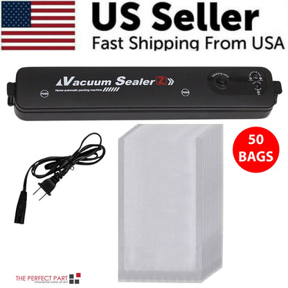 Vacuum Sealer Machine | Automatic Food Saver with 15 Seal Bags | Keep Food Fresh 10X Longer | Dry & Wet Mode | Fast & Compact Kitchen Sealer