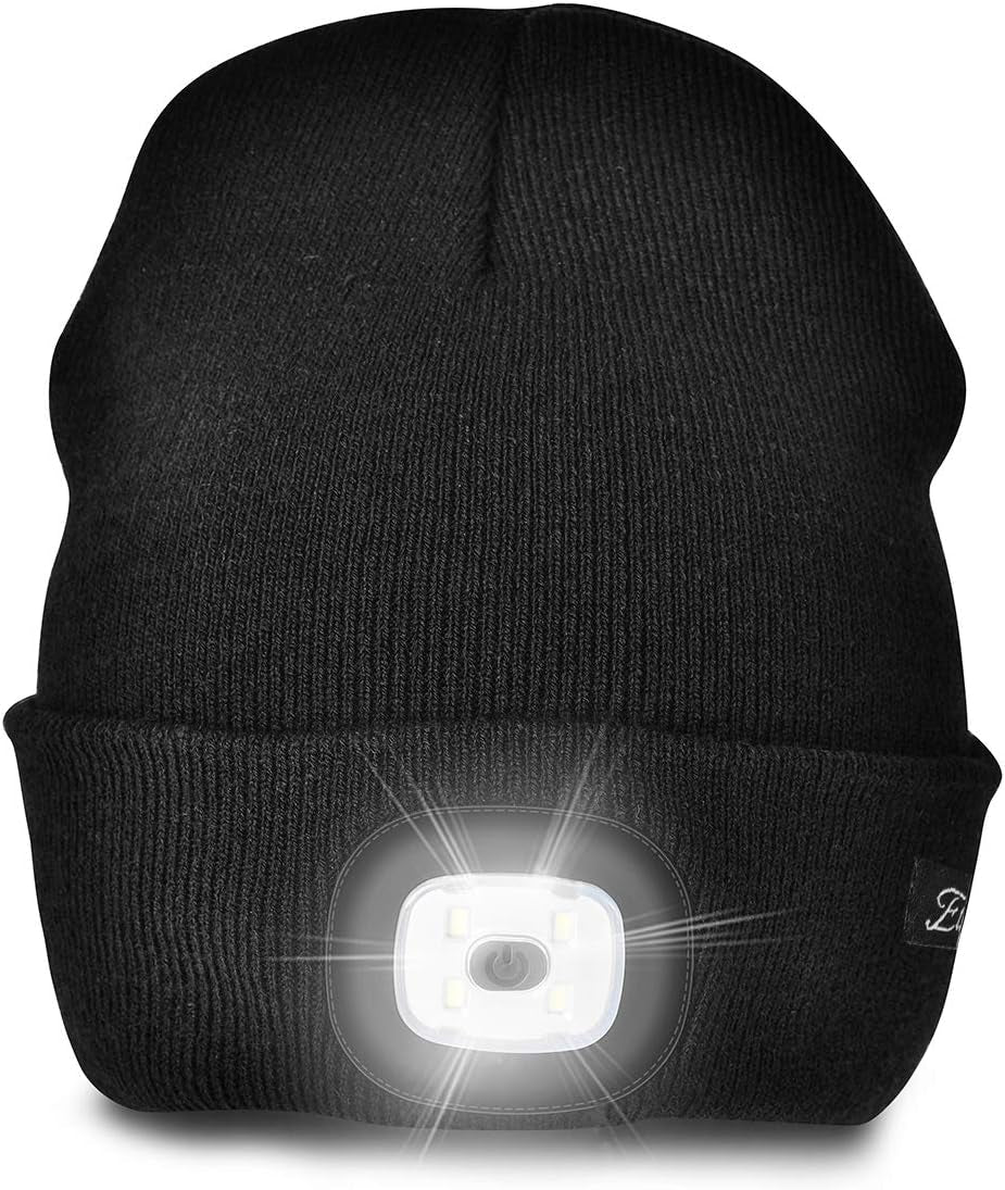 Unisex LED Beanie Hat with USB Rechargeable Light – Warm Winter Knit Cap for Men & Women | Perfect Gift for Dad, Outdoor Work, Camping, and Night Runs