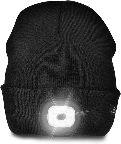 Unisex LED Beanie Hat with USB Rechargeable Light – Warm Winter Knit Cap for Men & Women | Perfect Gift for Dad, Outdoor Work, Camping, and Night Runs
