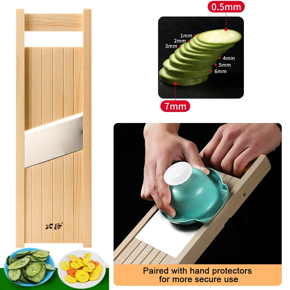 Adjustable Wooden Vegetable Cutter and Slicer for Potatoes, Tomatoes, Onions, and Cabbage - 0.5-7mm Thickness Options