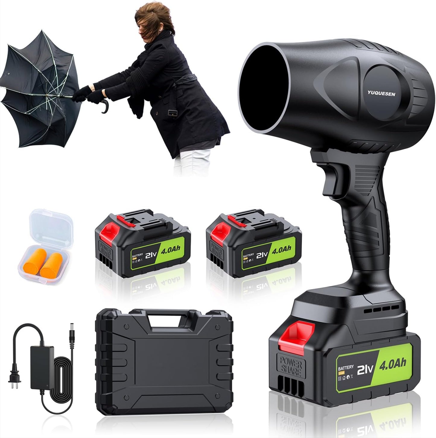 980,000 RPM Cordless Leaf Blower | 21V High-Power Electric Handheld Blower with 2×4.0Ah Batteries & Fast Charger | Ultra-Light & Powerful for Lawn, Yard, Patio & Deck Cleaning