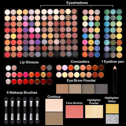 All-in-One Professional Makeup Kit | 144-Color Eyeshadow, Lip Gloss, Concealer, Blush, Highlighter & Brushes Set for Women & Girls – Complete Makeup Palette Gift Box