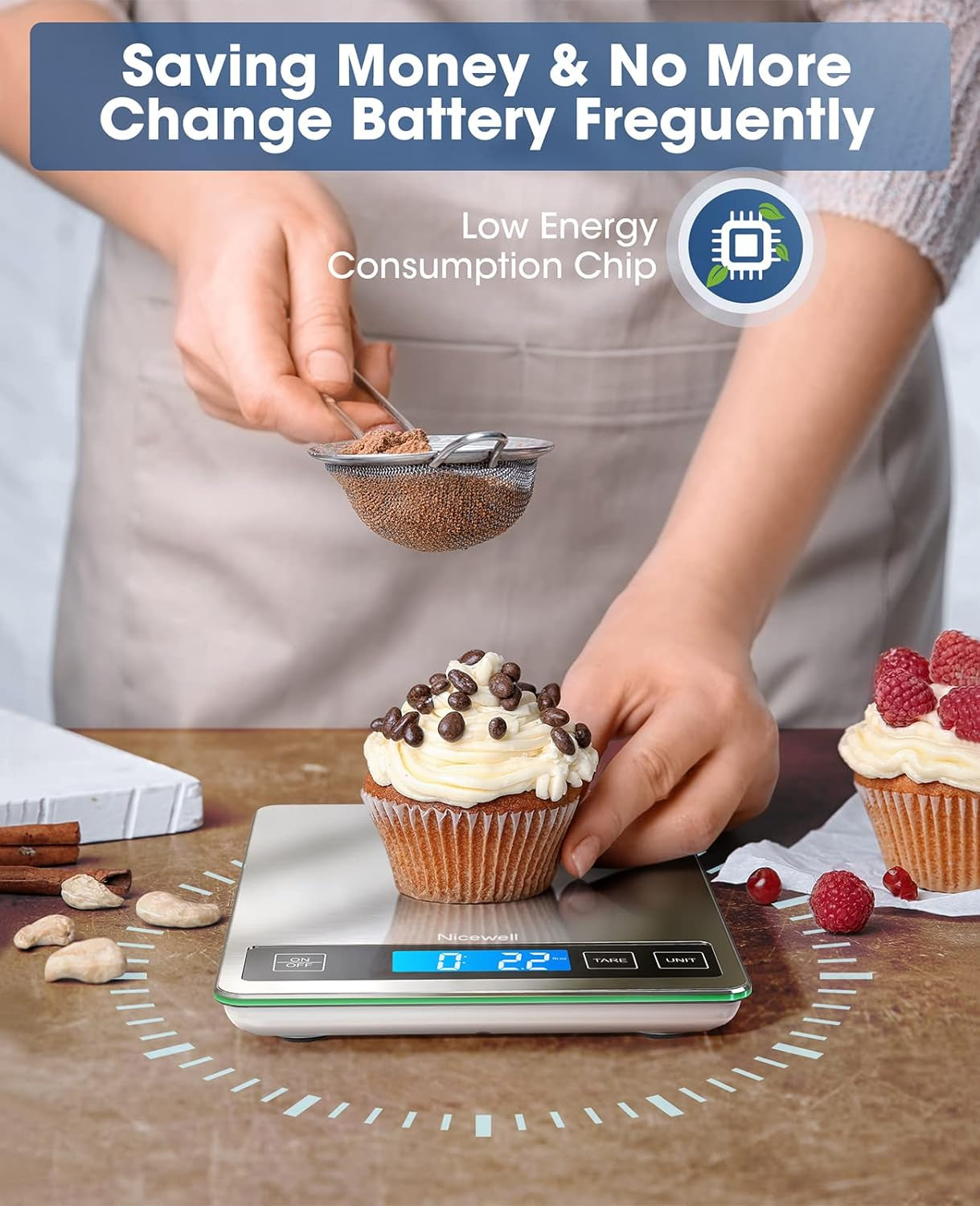 Food Scale, 22Lb Digital Kitchen Scale Weight Grams and Oz for Cooking Baking, 1G/0.1Oz Precise Graduation, Stainless Steel and Tempered Glass (Ash Silver)