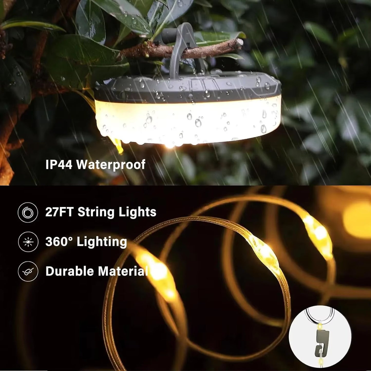 4-in-1 Camping Light | USB-C Rechargeable LED String Lamp – Tent, Garden & Outdoor Decor