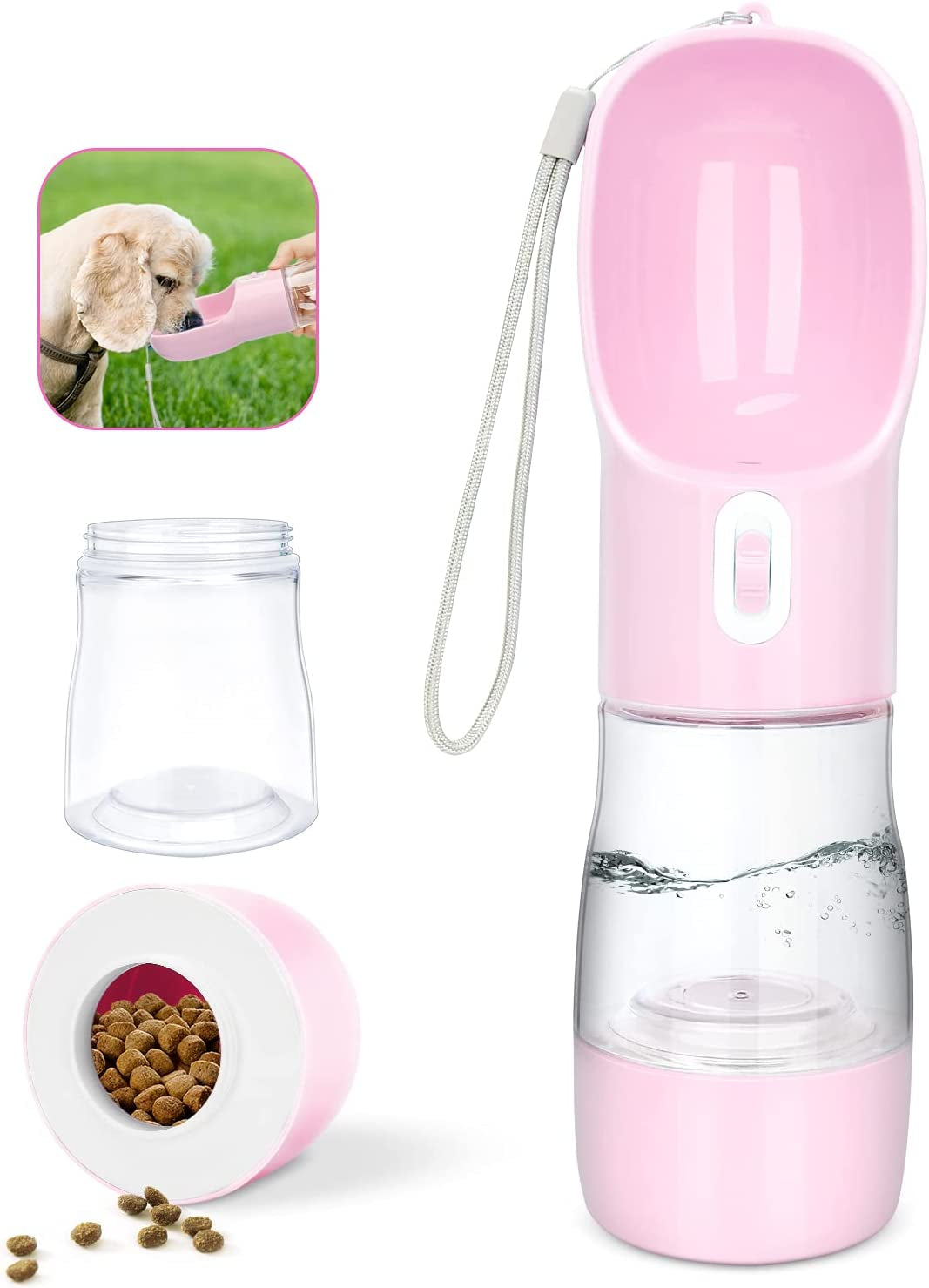 2-in-1 Portable Dog Water Bottle & Food Dispenser | Leak-Proof Pet Travel Bottle with One-Hand Operation for Dogs & Cats – Lightweight, BPA-Free, Easy Clean Design for Walking, Hiking & Trips