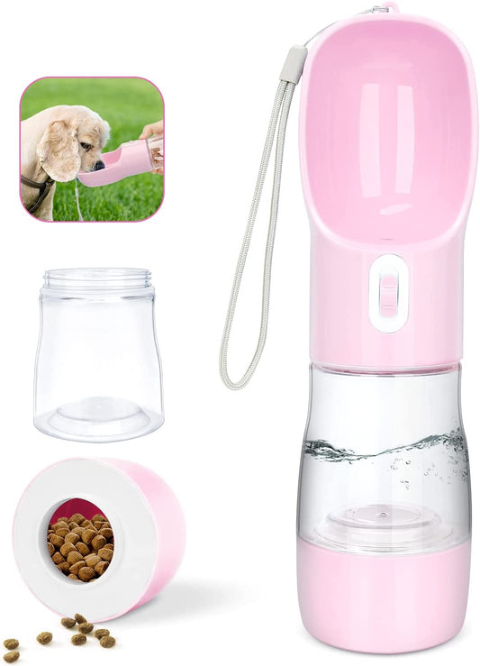 2-in-1 Portable Dog Water Bottle & Food Dispenser | Leak-Proof Pet Travel Bottle with One-Hand Operation for Dogs & Cats – Lightweight, BPA-Free, Easy Clean Design for Walking, Hiking & Trips