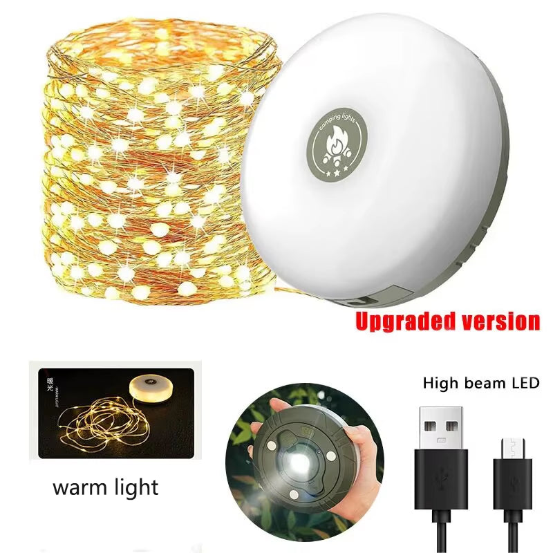 4-in-1 Camping Light | USB-C Rechargeable LED String Lamp – Tent, Garden & Outdoor Decor