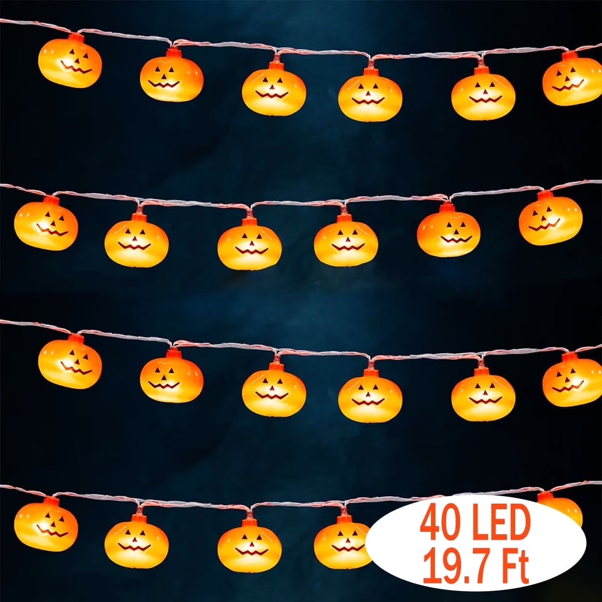 Halloween Pumpkin String Lights – 40 LED 19.7Ft Jack-O’-Lantern Fairy Lights | Battery Operated, Waterproof & Cute Halloween Decorations for Indoor & Outdoor Use