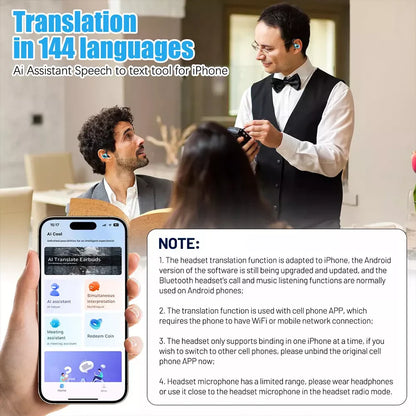 Professional Translation Earbuds with Real-Time Online and Offline Support for 144 Languages