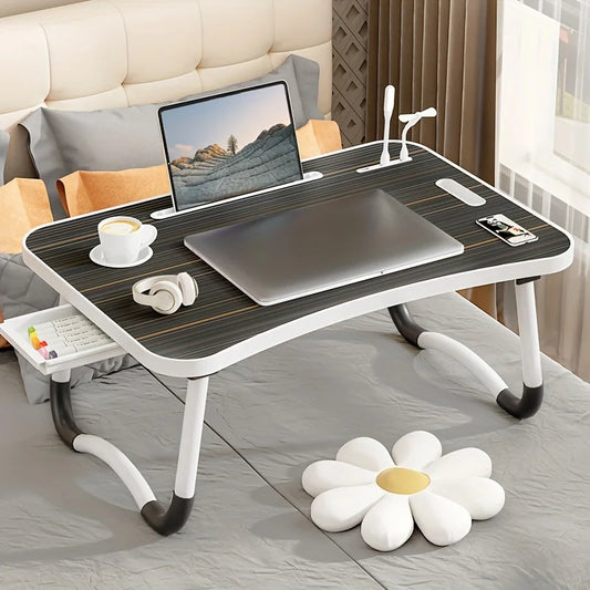 Foldable Portable Laptop Desk with USB Light, Mini Fan, Cup Holder & Tablet Slot — Bed & Home Office Tray Table
