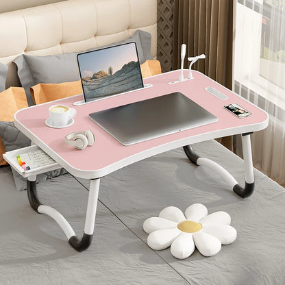 Foldable Portable Laptop Desk with USB Light, Mini Fan, Cup Holder & Tablet Slot — Bed & Home Office Tray Table