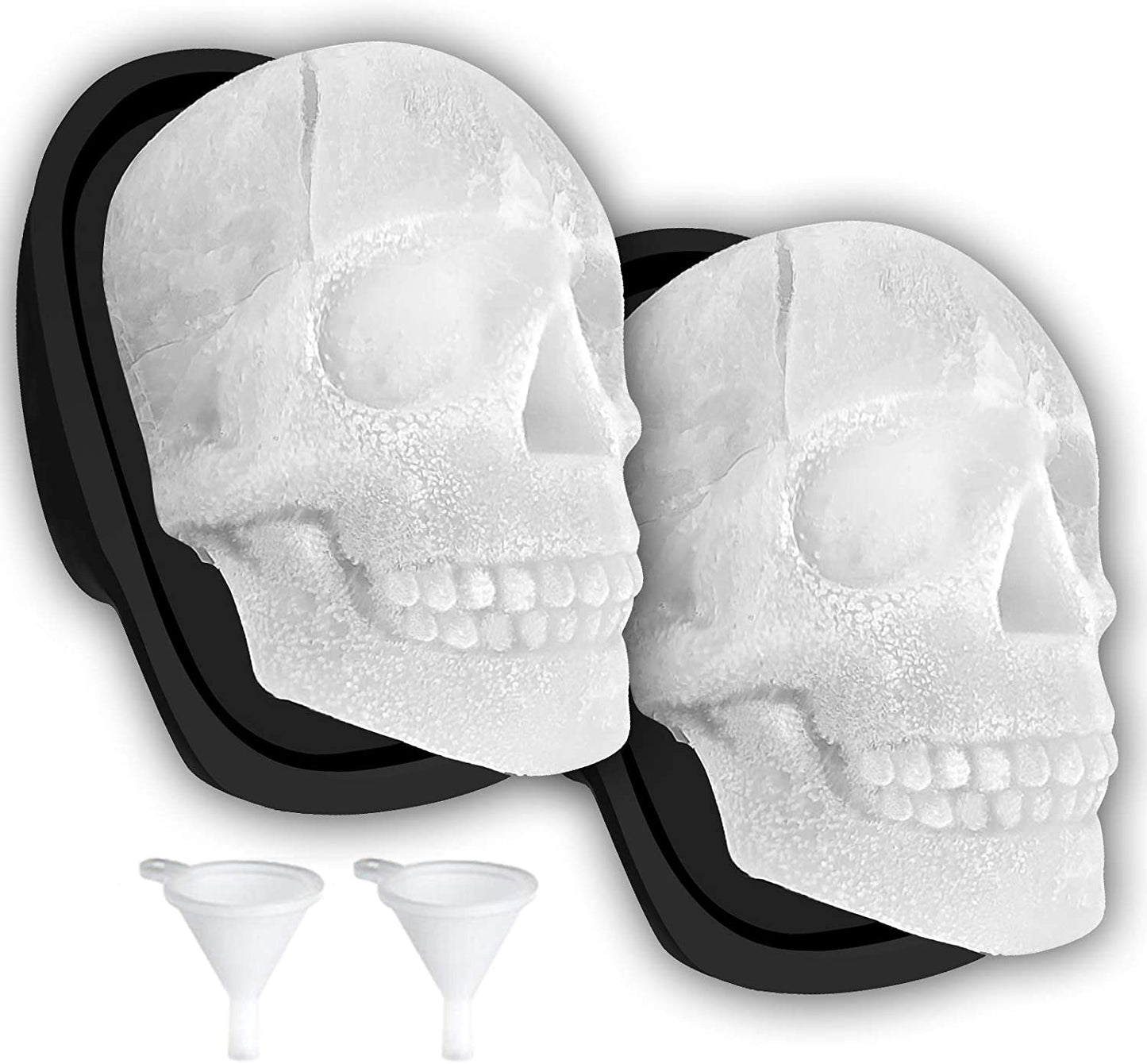 Extra Large 3D Skull Ice Cube Mold Silicone Ice Molds for Whiskey Ice Cube Trays with Funnel for Big Mouth Cup Skull Ice Maker with Resin Chocolate Sugar Whiskey Ice Mold for Parties (2 PCS)