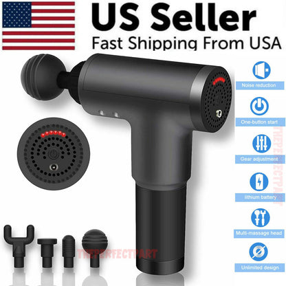 Deep Tissue Massage Gun – 6-Speed Percussion Muscle Massager with 4 Heads | Quiet Handheld Therapy Gun for Pain Relief, Recovery & Relaxation