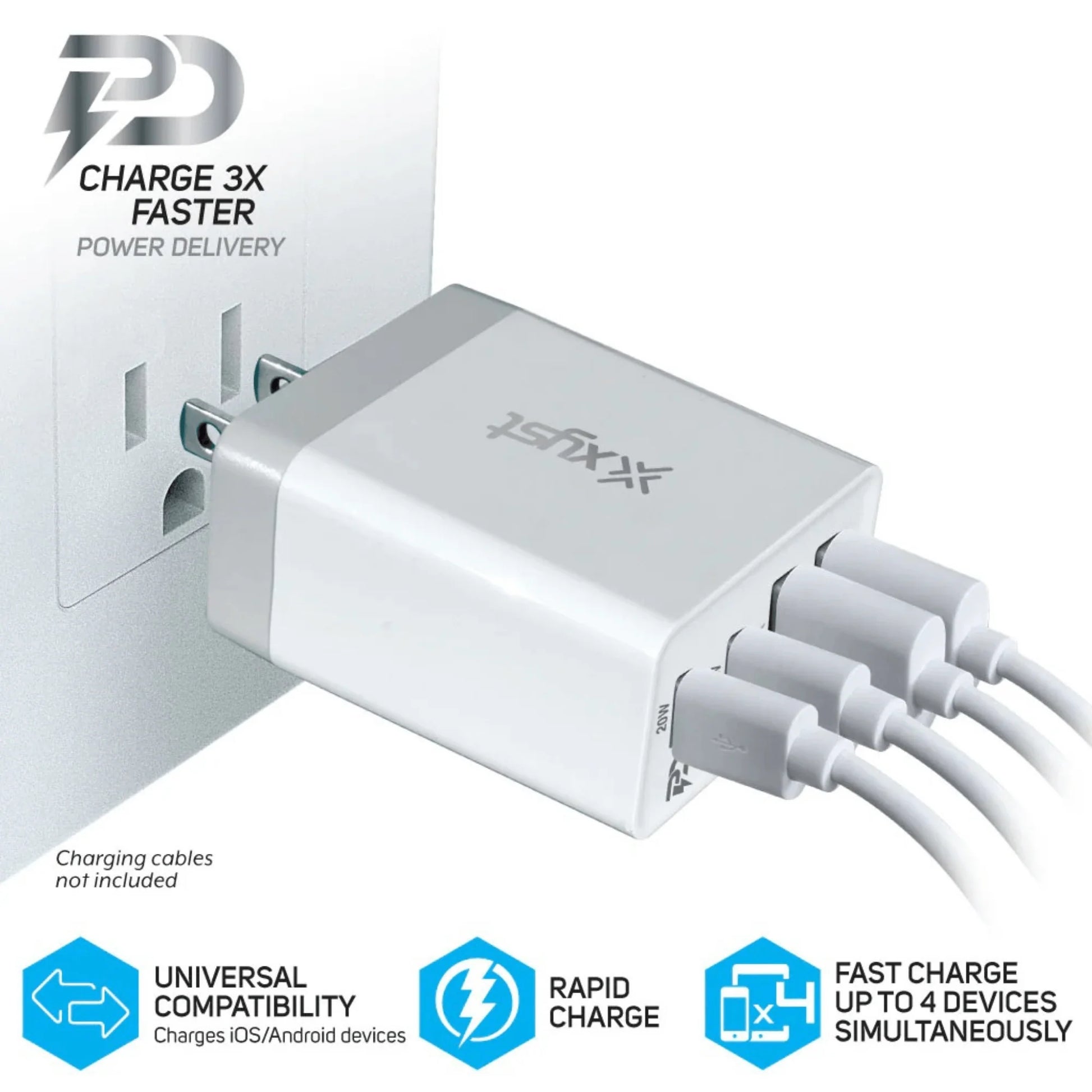 Xyst 35W 4-Port USB Wall Charger | Dual USB-C PD Fast Charger + 2 USB-A | Rapid 4-Device Charging for iPhone, Samsung & Tablets