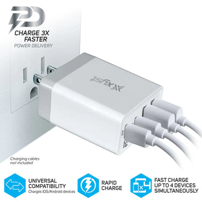 Xyst 35W 4-Port USB Wall Charger | Dual USB-C PD Fast Charger + 2 USB-A | Rapid 4-Device Charging for iPhone, Samsung & Tablets