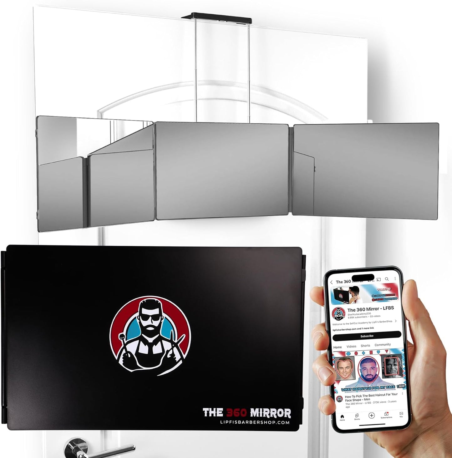 The 360° Mirror™ – 3-Way Adjustable Trifold Barber Mirror for Self Haircuts | Premium Glass, Portable Design & Height Hooks | Perfect for Men, Women & Braiding | LIPFI’s Barbershop Original