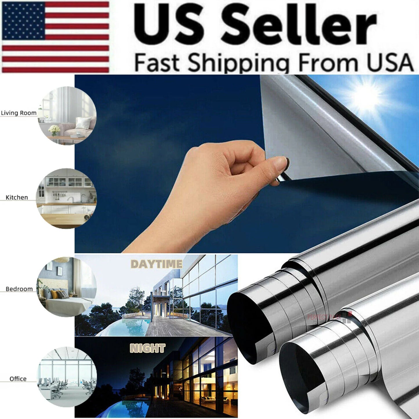 One-Way Mirror Window Film - Heat and UV Reflective Privacy Tint for Residential and Commercial Use