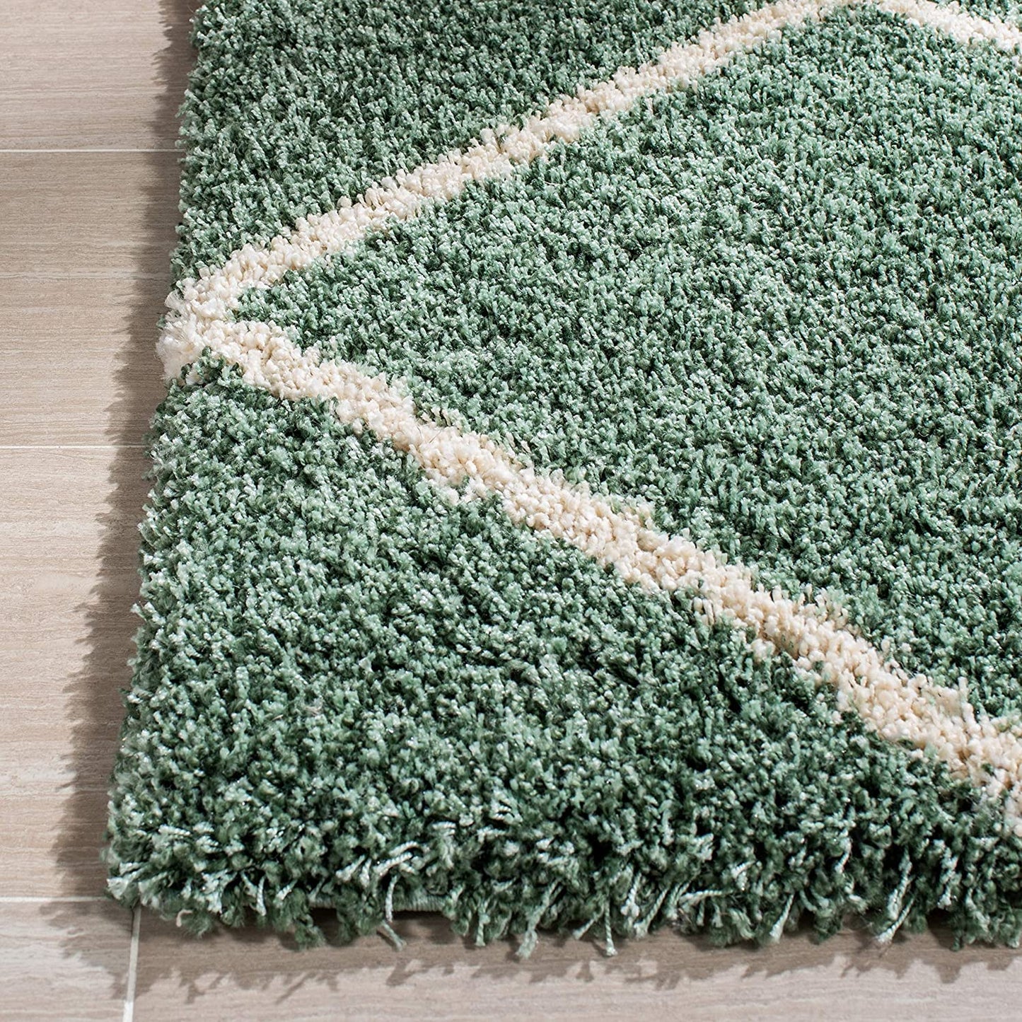 Hudson Shag Collection 7' Square Area Rug - Green & Ivory Modern Trellis Design, Non-Shedding, Easy Care, 2-Inch Thick, Perfect for High Traffic Areas in Living Room and Bedroom (SGH281Y)