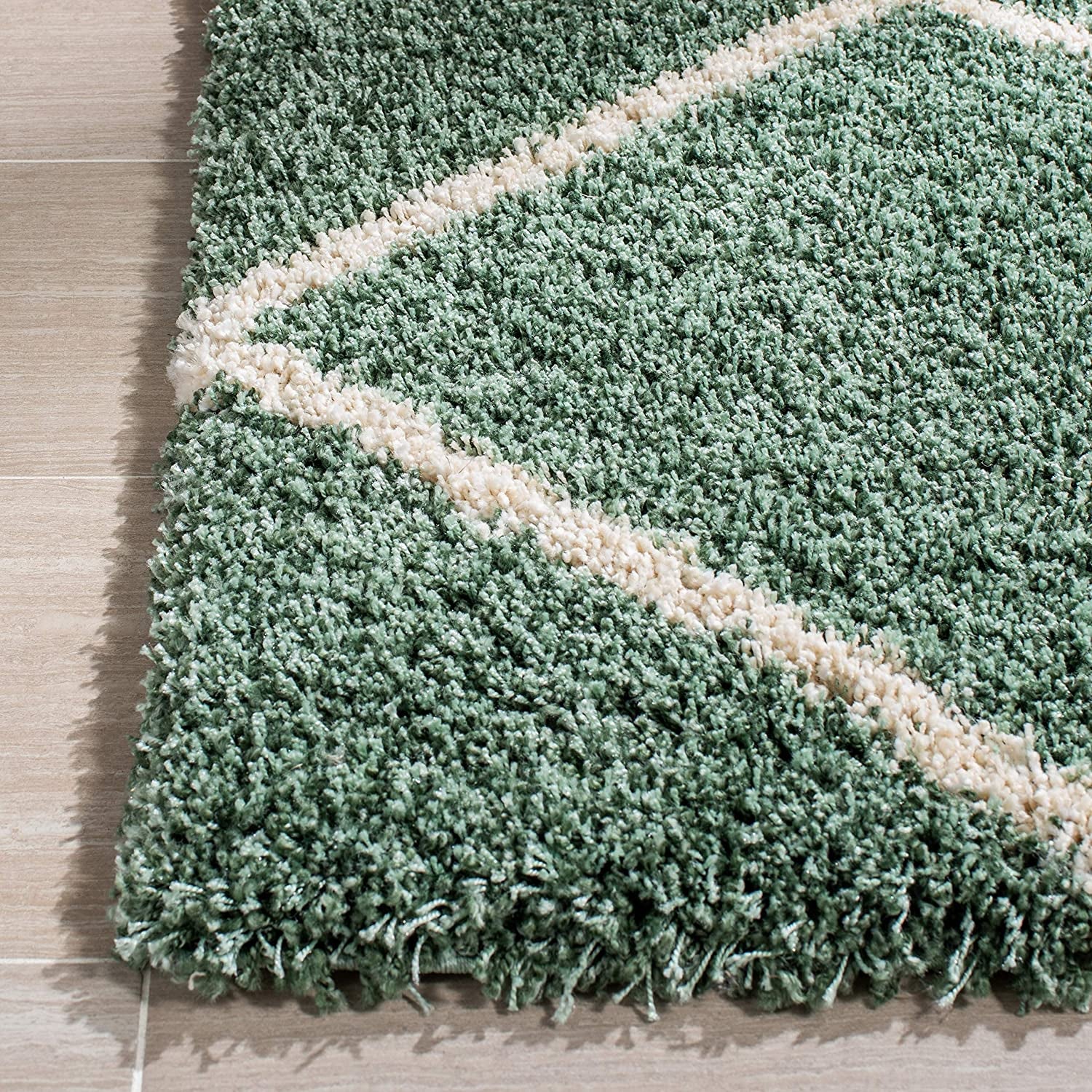 Hudson Shag Collection 7' Square Area Rug - Green & Ivory Modern Trellis Design, Non-Shedding, Easy Care, 2-Inch Thick, Perfect for High Traffic Areas in Living Room and Bedroom (SGH281Y)