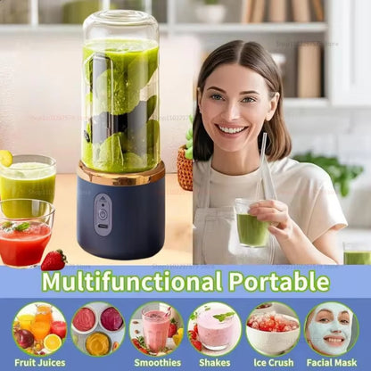 6-Blade Portable Blender with 2 Cups | USB Rechargeable Smoothie Maker | Personal Juicer Mixer for Travel, Fruit Juice & Shakes