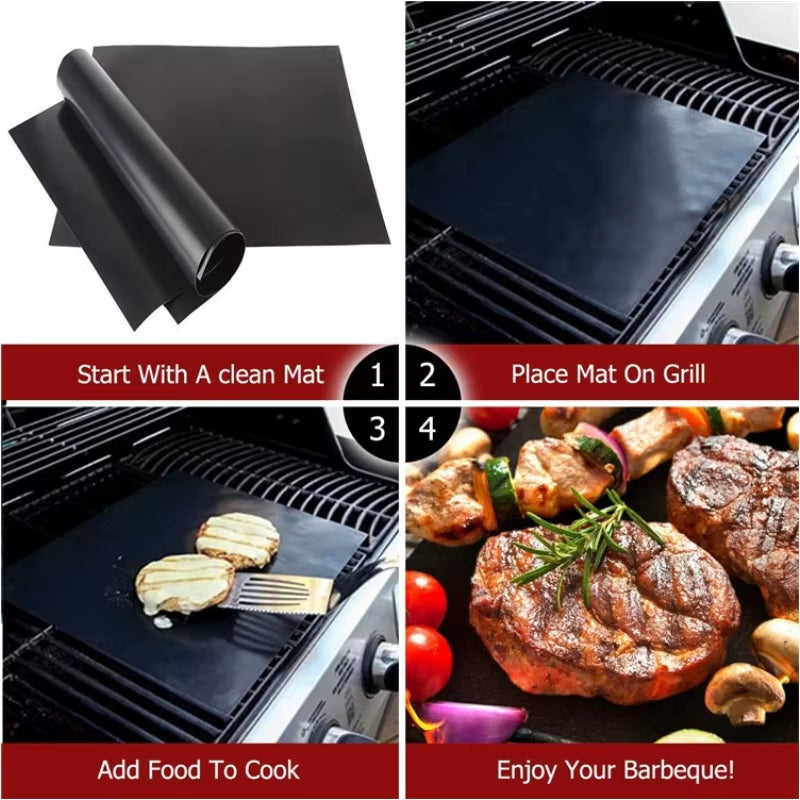 BBQ Grill Mat Non-Stick Reusable Pad | Teflon Heat-Resistant Barbecue Liner for Outdoor Cooking & Baking (40×33 cm)