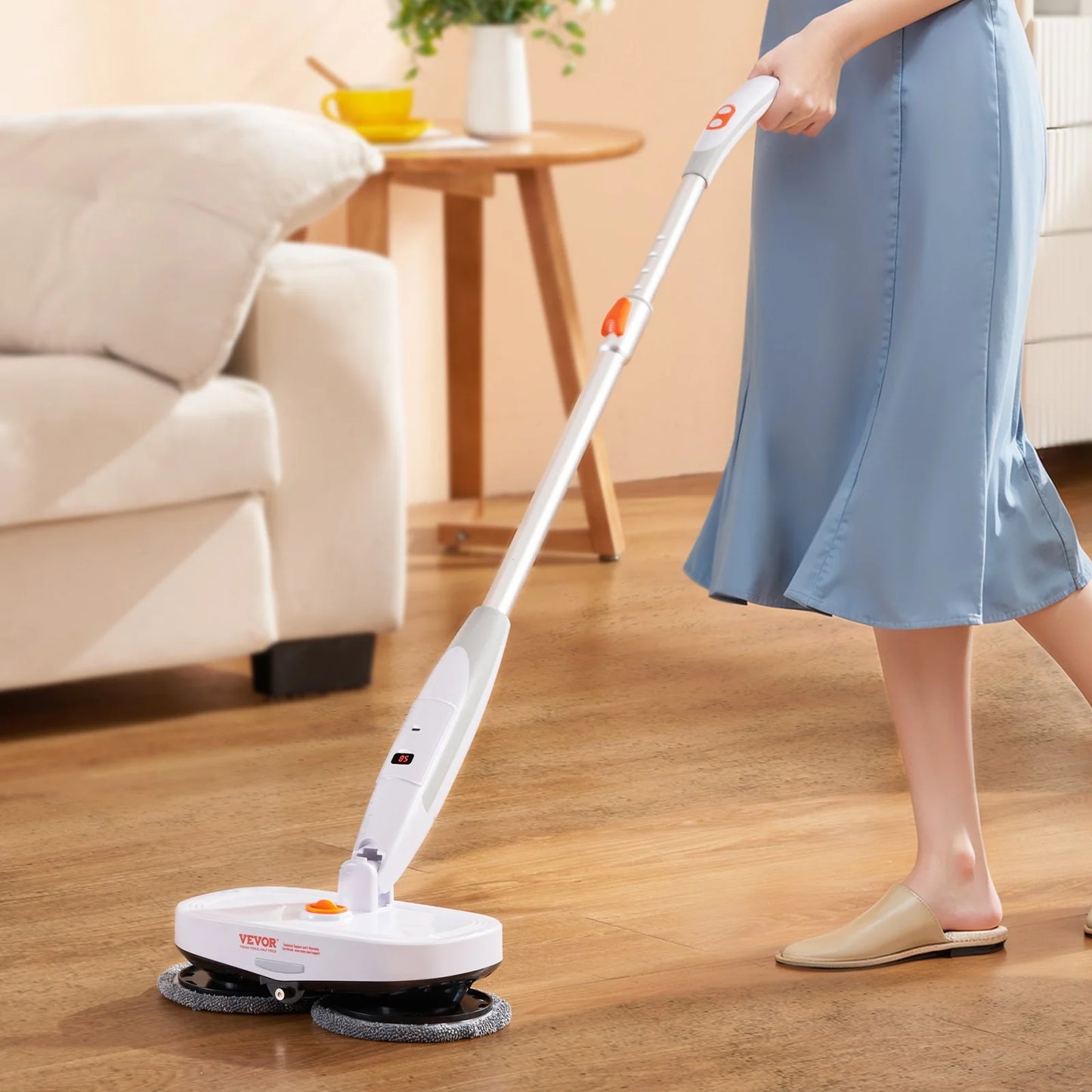 VEVOR Cordless Electric Mop with Integrated Water Tank, 40-Minute Battery Life, LED Headlight, Dual Mop Heads, and 8 Microfiber Pads for Efficient Hardwood and Tile Floor Cleaning