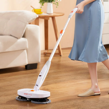 VEVOR Cordless Electric Mop with Integrated Water Tank, 40-Minute Battery Life, LED Headlight, Dual Mop Heads, and 8 Microfiber Pads for Efficient Hardwood and Tile Floor Cleaning