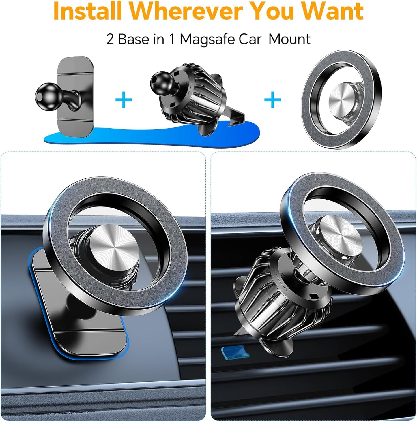 MagSafe Car Mount with 20 Strong Magnets | 360° Magnetic Phone Holder for iPhone 17 / 16 / 15 / 14 | Secure Dashboard & Vent Mount – Sleek Car Accessory for Men & Women