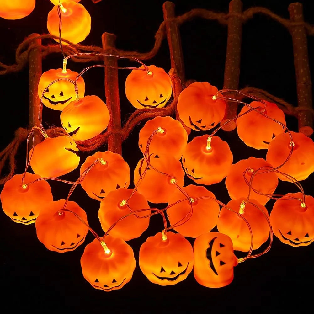 Halloween Pumpkin String Lights – 30 LED 11.8Ft Jack-O’-Lantern Lights | Battery Operated Waterproof Halloween Decorations for Indoor & Outdoor Party Use