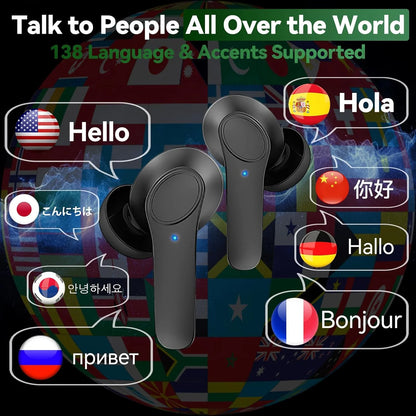 Real-Time Translator Earbuds | 144-Language AI Translation Bluetooth 5.0 Earphones | Noise-Canceling, Touch Control, Fast Charging Travel Headset