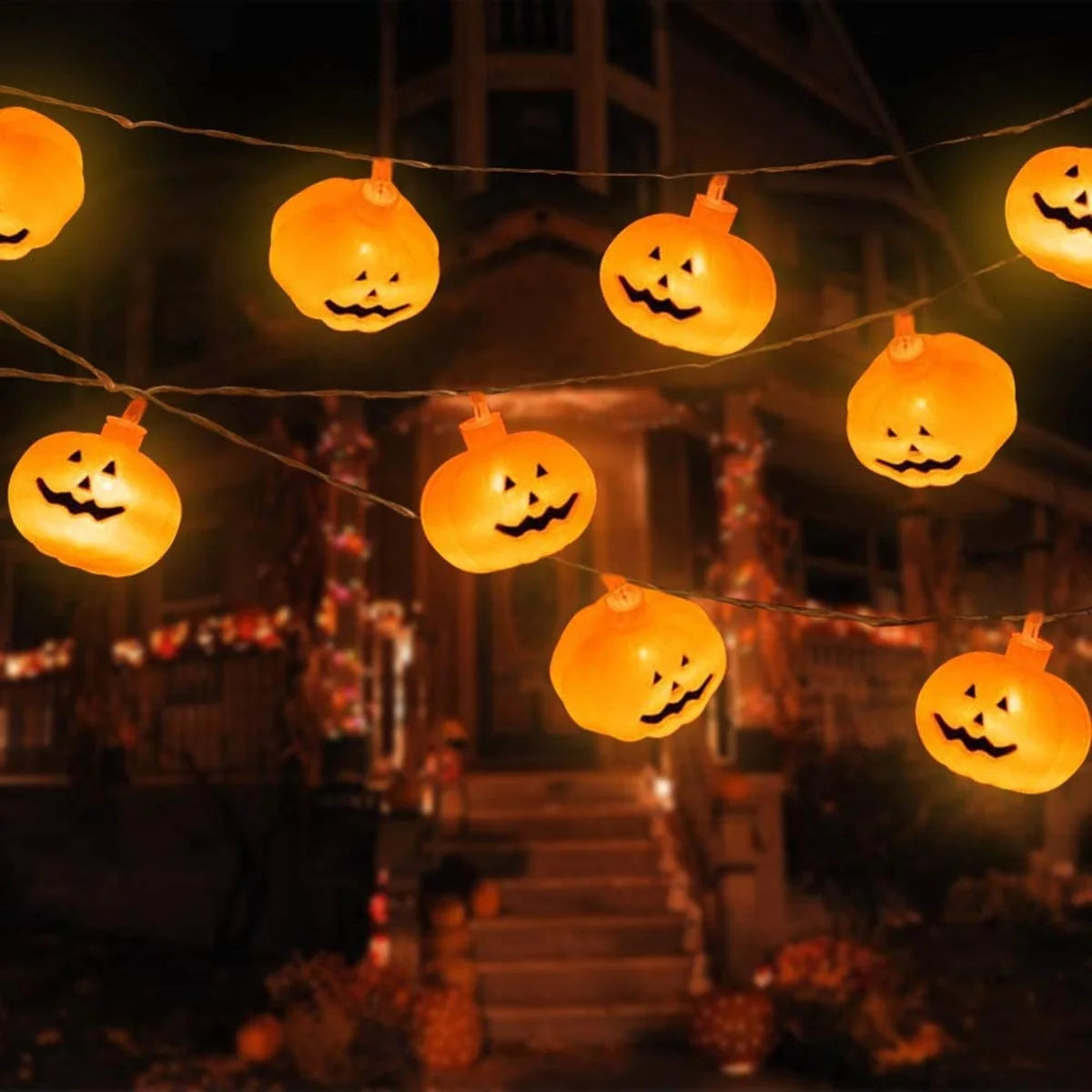Halloween Pumpkin String Lights – 20 LED 9.8Ft Jack-O’-Lantern Fairy Lights | Battery Operated, Waterproof & Cute Halloween Decorations for Indoor & Outdoor Party Decor