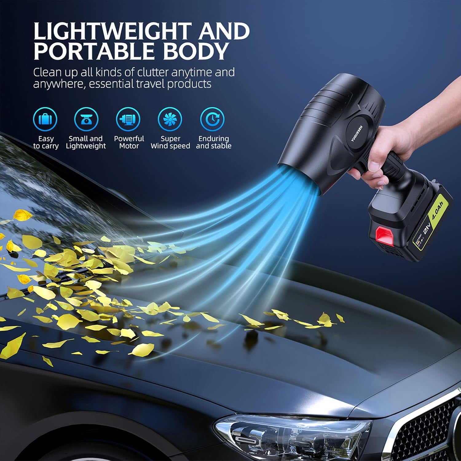 980,000 RPM Cordless Leaf Blower | 21V High-Power Electric Handheld Blower with 2×4.0Ah Batteries & Fast Charger | Ultra-Light & Powerful for Lawn, Yard, Patio & Deck Cleaning