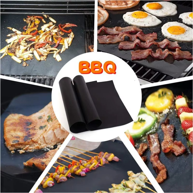 BBQ Grill Mat Non-Stick Reusable Pad | Teflon Heat-Resistant Barbecue Liner for Outdoor Cooking & Baking (40×33 cm)