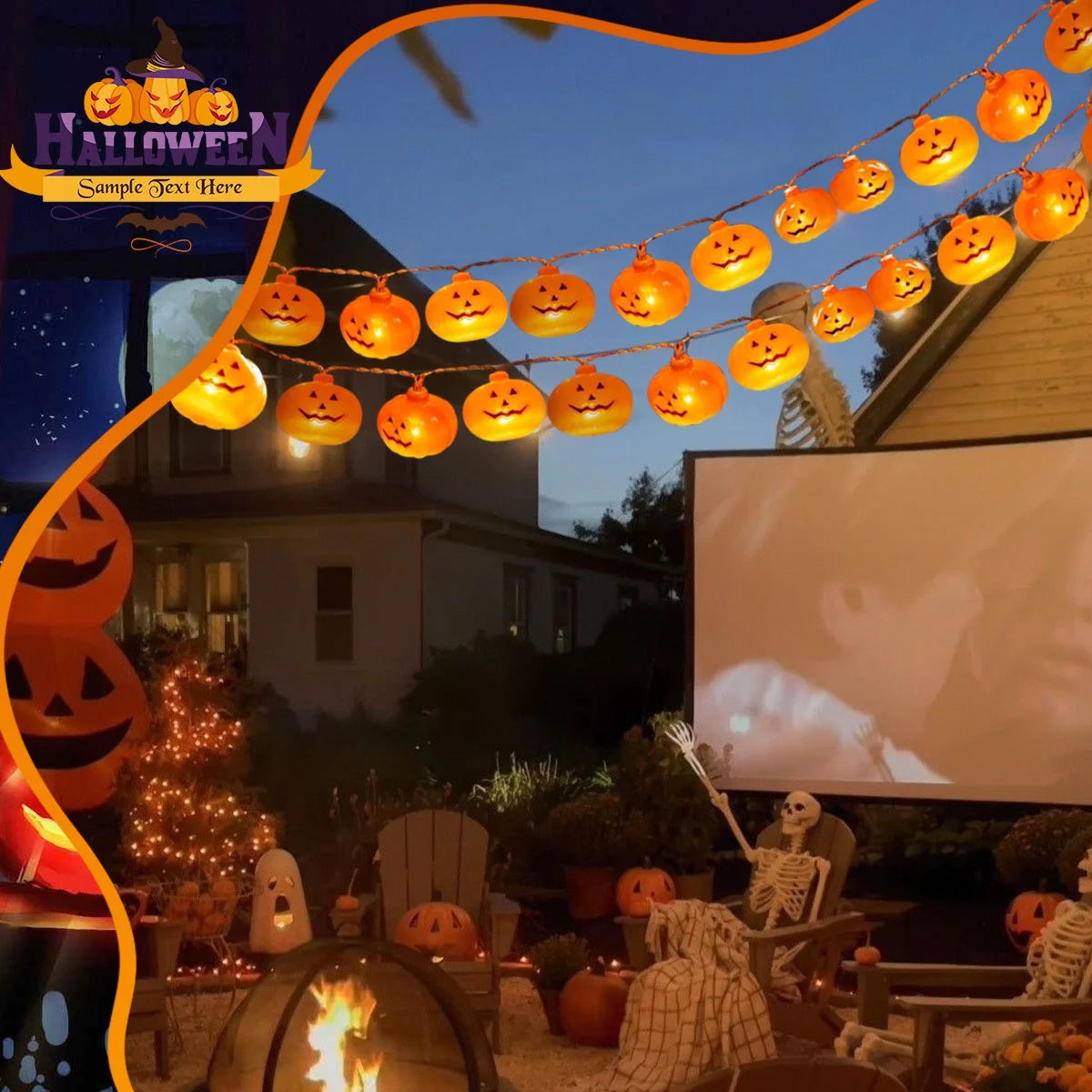 Halloween Pumpkin String Lights – 40 LED 19.7Ft Jack-O’-Lantern Fairy Lights | Battery Operated, Waterproof & Cute Halloween Decorations for Indoor & Outdoor Use