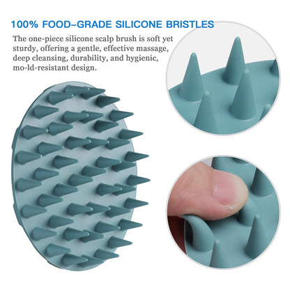 Scalp Massager Shampoo Brush, Wet & Dry Manual Scalp Care Head Scrubber Hair Washing, Soft Silicone Bristles, for Hair Growth, Dandruff Removal (Dark Green)