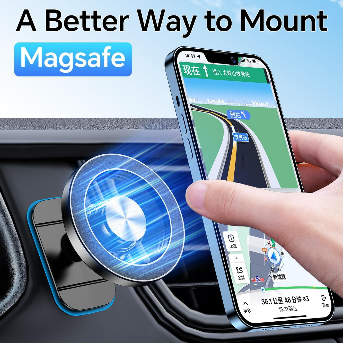 MagSafe Car Mount with 20 Strong Magnets | 360° Magnetic Phone Holder for iPhone 17 / 16 / 15 / 14 | Secure Dashboard & Vent Mount – Sleek Car Accessory for Men & Women