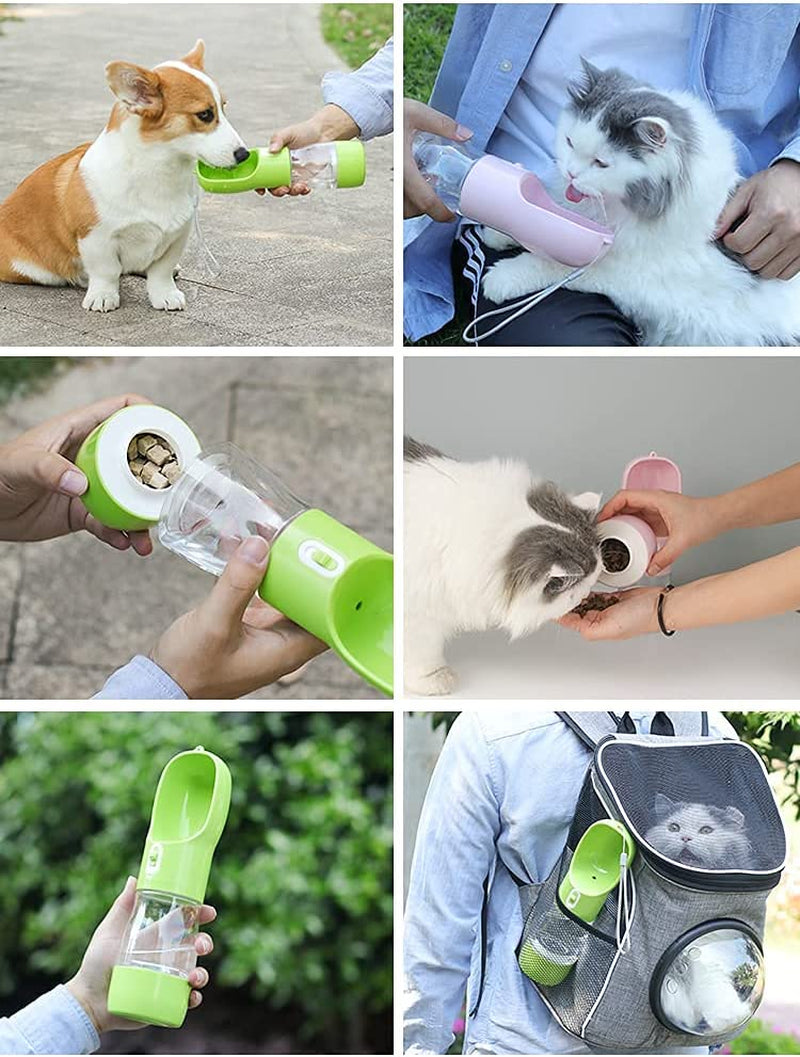 2-in-1 Portable Dog Water Bottle & Food Dispenser | Leak-Proof Pet Travel Bottle with One-Hand Operation for Dogs & Cats – Lightweight, BPA-Free, Easy Clean Design for Walking, Hiking & Trips
