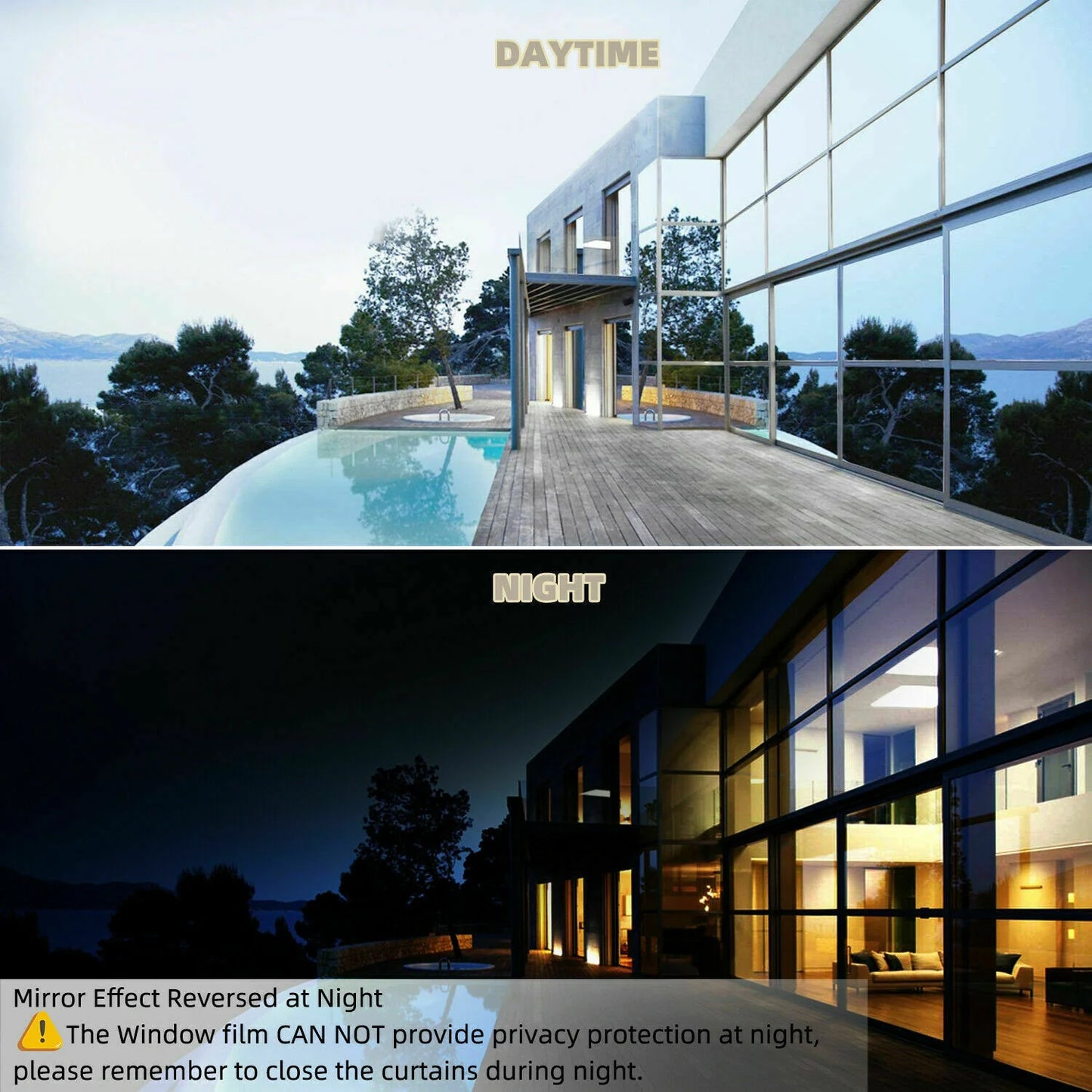 One-Way Mirror Window Film - Heat and UV Reflective Privacy Tint for Residential and Commercial Use