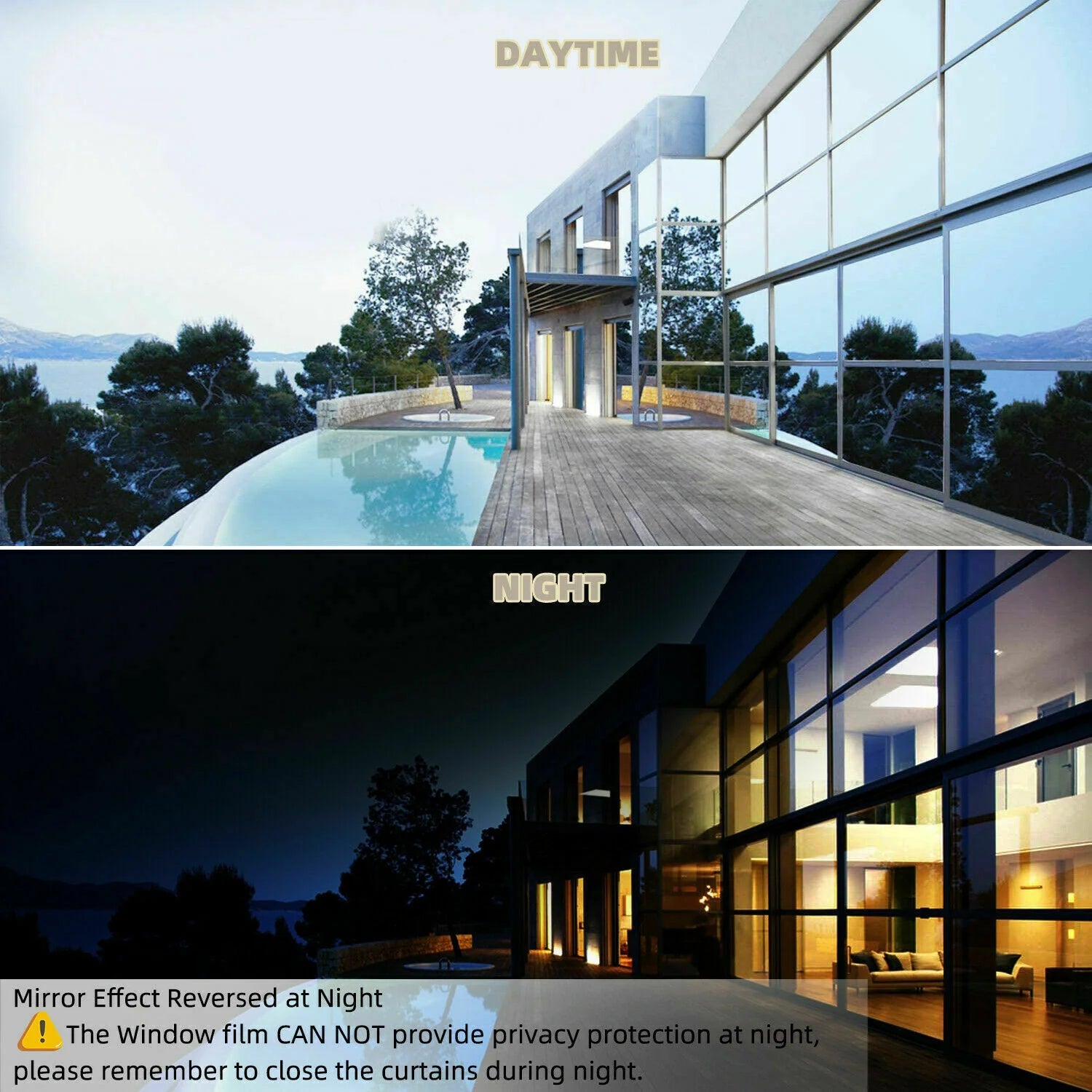 One-Way Mirror Window Film - Heat and UV Reflective Privacy Tint for Residential and Commercial Use