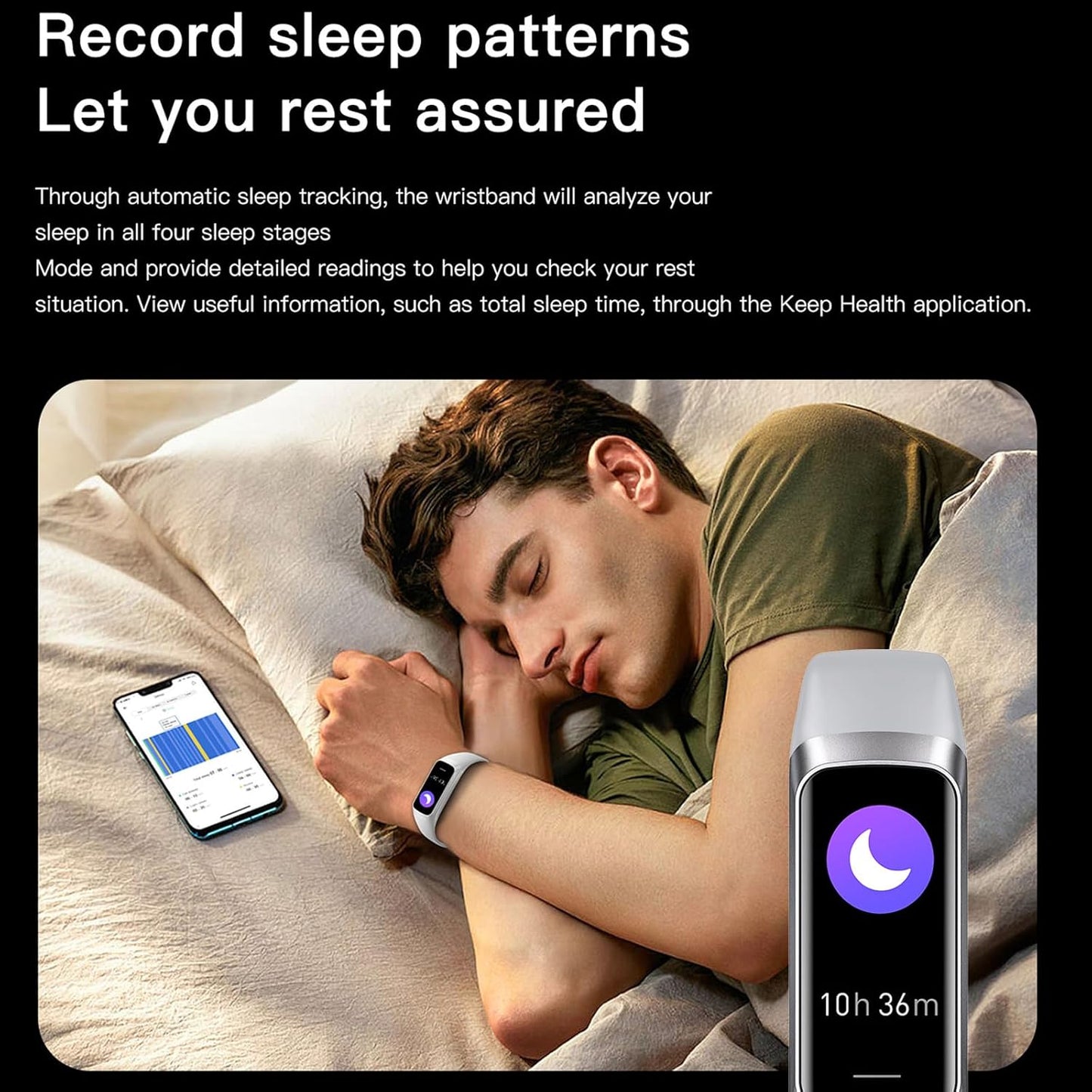 Keep Health C60 Slim Fitness Tracker with 1.1” AMOLED Display | 25 Sports Modes, Heart Rate, Blood Pressure & Oxygen Monitor | Waterproof Smart Band for Women & Men with Sleep Tracker, Alarm & Step Counter