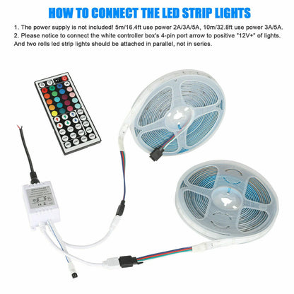 32FT Flexible RGB LED SMD Strip Light with Remote Control for Home, TV, Party, and Bar Decor