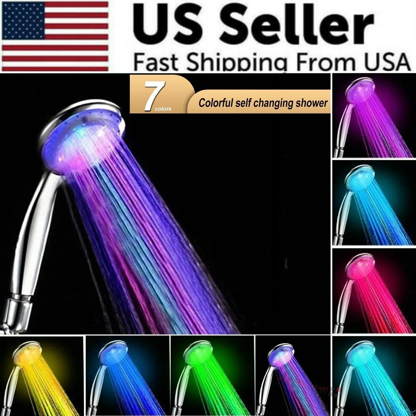 7-Color Changing LED Shower Head for Home Bathroom with Water Bath Glow Feature