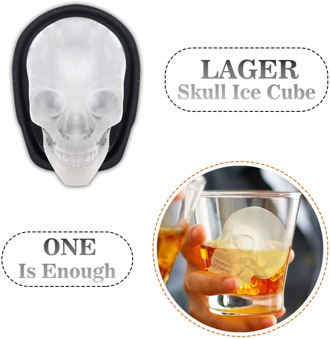 Extra Large 3D Skull Ice Cube Mold Silicone Ice Molds for Whiskey Ice Cube Trays with Funnel for Big Mouth Cup Skull Ice Maker with Resin Chocolate Sugar Whiskey Ice Mold for Parties (2 PCS)